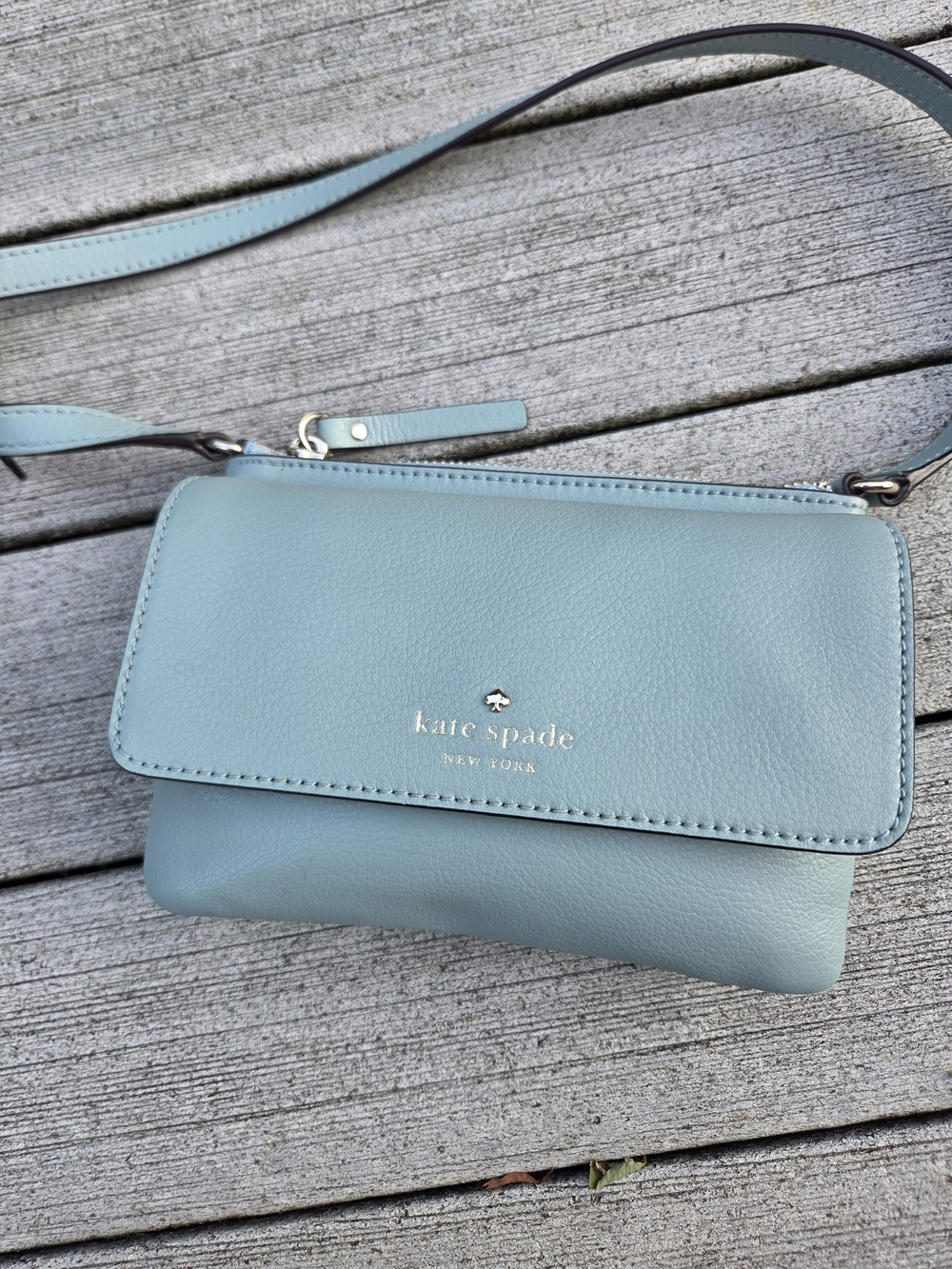 kate spade Light Blue Pebble Leather Crossbody Wallet
